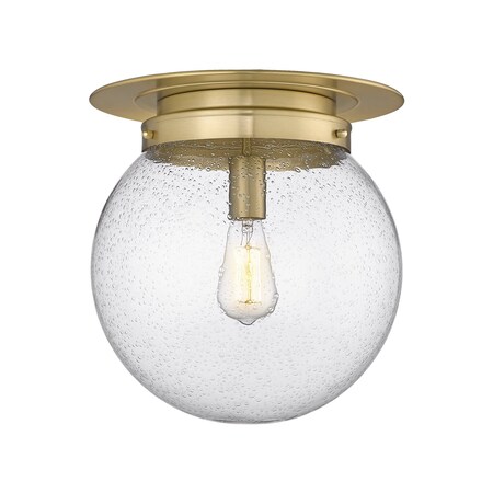Z-Lite Calhoun Flush Mount, 1-Light, 13 In.W x 14 In.H, Heritage Brass/Clear Seedy 7506F13-HBR